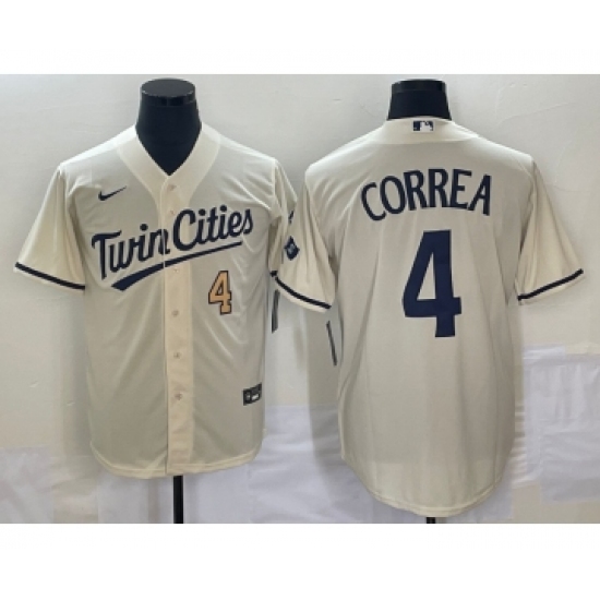 Men's Minnesota Twins #4 Carlos Correa Number Cream 2022 City Connect Cool Base Stitched Jersey - Ujersey