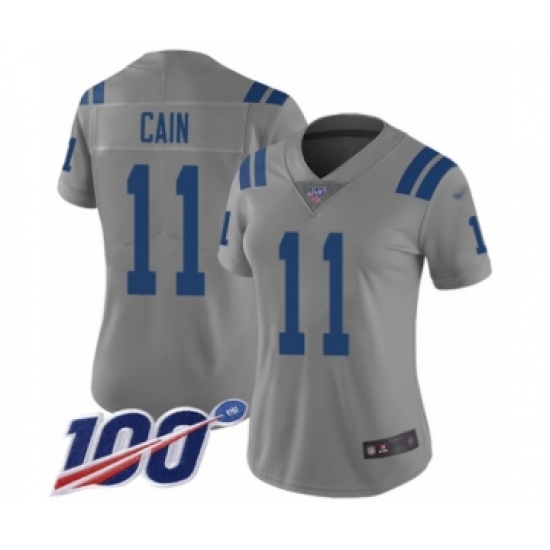 Women's Indianapolis Colts #11 Deon Cain Limited Gray Inverted Legend 100th Season Football Jersey - Ujersey