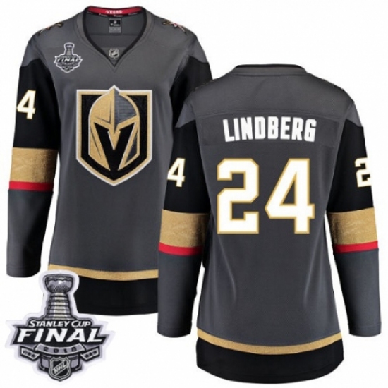 Women's Vegas Golden Knights #24 Oscar Lindberg Authentic Black Home Fanatics Branded Breakaway 2018 Stanley Cup Final NHL Jersey - Ujersey