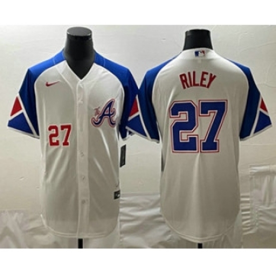 Men's Atlanta Braves #27 Austin Riley Number White 2023 City Connect Cool Base Stitched Jersey - Ujersey