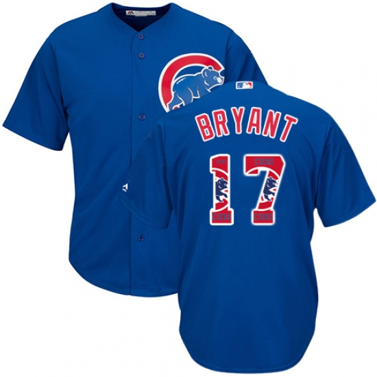 Men's Majestic Chicago Cubs #17 Kris Bryant Authentic Royal Blue Team Logo Fashion Cool Base MLB Jersey - Ujersey