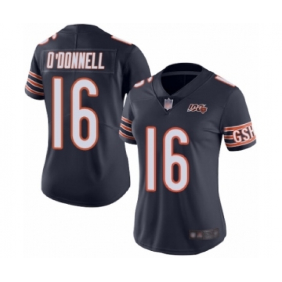 Women's Chicago Bears #16 Pat O'Donnell Navy Blue Team Color 100th Season Limited Football Jersey - Ujersey