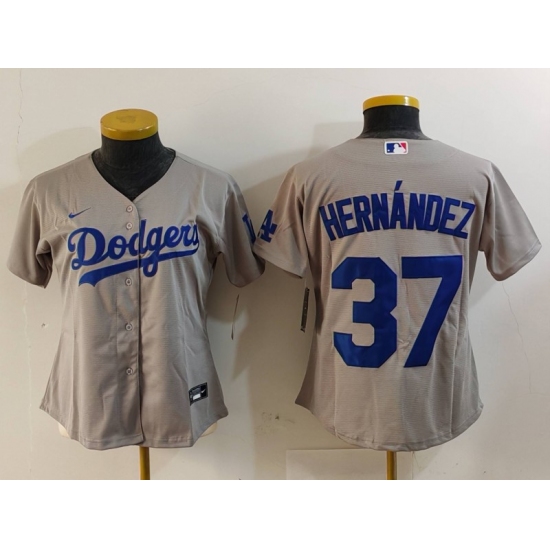 Women's Los Angeles Dodgers #37 Teoscar Hernandez Grey Cool Base Stitched Jersey - Ujersey
