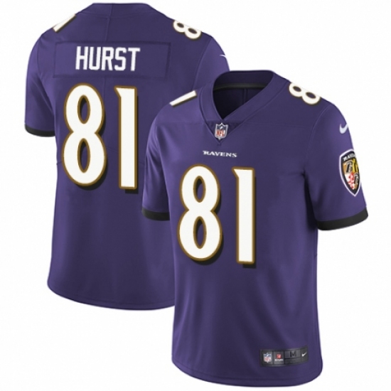 Youth Nike Baltimore Ravens #81 Hayden Hurst Purple Team Color Vapor Untouchable Limited Player NFL Jersey - Ujersey