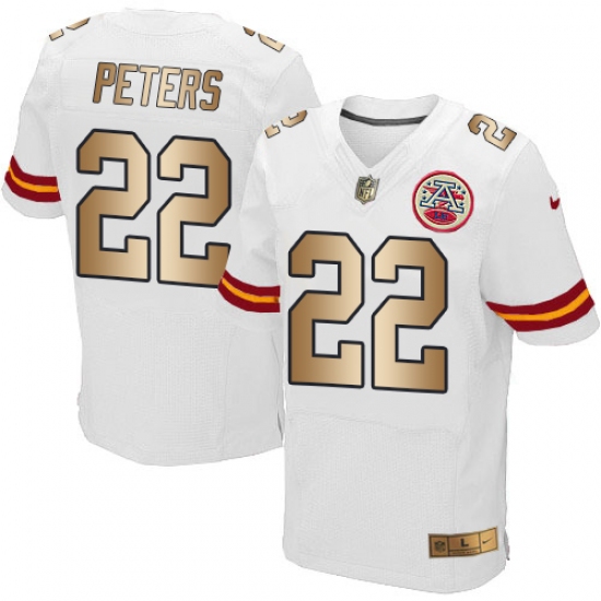 Men's Nike Kansas City Chiefs #22 Marcus Peters Elite White/Gold NFL Jersey - Ujersey