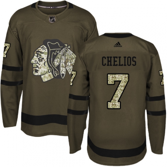 Youth Reebok Chicago Blackhawks #7 Chris Chelios Authentic Green Salute to Service NHL Jersey - Ujersey