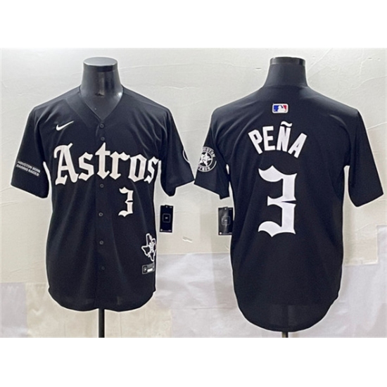Men's Houston Astros #3 Jeremy Pena Black Gothic 'Houston Born Barrio Raised' Limited Stitched Baseball Jersey - Ujersey
