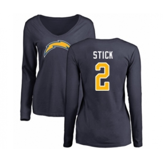 Football Women's Los Angeles Chargers #2 Easton Stick Navy Blue Name & Number Logo Long Sleeve T-Shirt - Ujersey