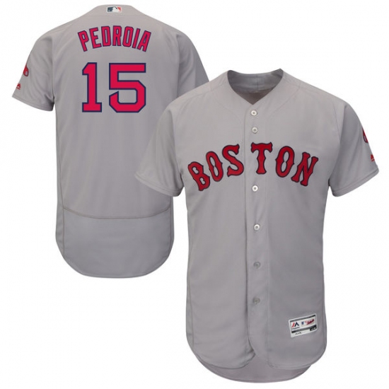 Men's Majestic Boston Red Sox #15 Dustin Pedroia Grey Road Flex Base Authentic Collection MLB Jersey - Ujersey