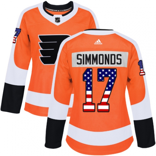 Women's Adidas Philadelphia Flyers #17 Wayne Simmonds Authentic Orange USA Flag Fashion NHL Jersey - Ujersey