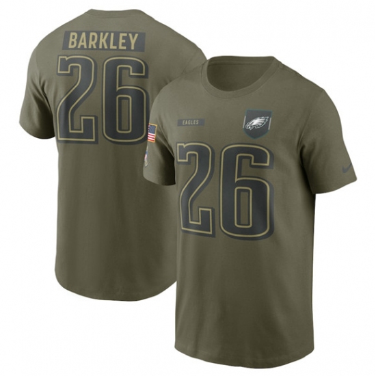 Men's Philadelphia Eagles #26 Saquon Barkley Olive 2025 Salute to Service Name & Number T-Shirt - Ujersey NHL