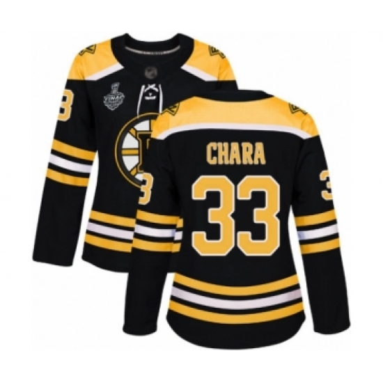 Women's Boston Bruins #33 Zdeno Chara Authentic Black Home 2019 Stanley Cup Final Bound Hockey Jersey - Ujersey
