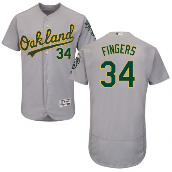 Men's Majestic Oakland Athletics #34 Rollie Fingers Grey Road Flex Base Authentic Collection MLB Jersey - Ujersey