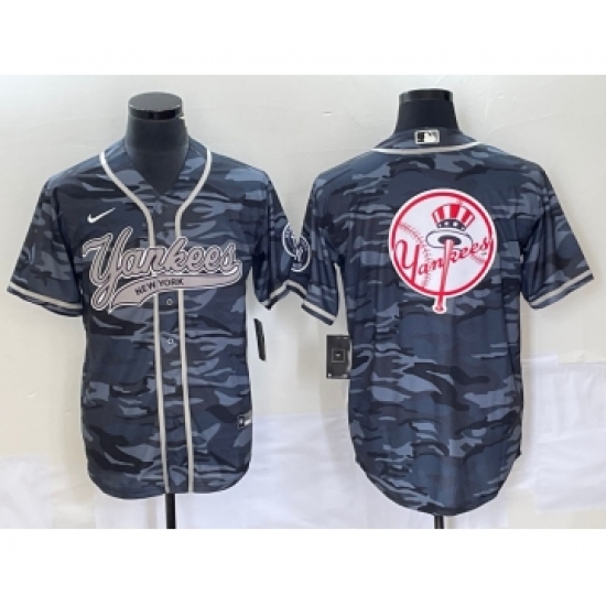 Men's New York Yankees Gray Camo Team Big Logo Cool Base Stitched Baseball Jersey1 - Ujersey