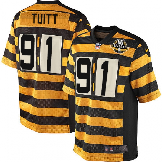 Men's Nike Pittsburgh Steelers #91 Stephon Tuitt Elite Yellow/Black Alternate 80TH Anniversary Throwback NFL Jersey - Ujersey