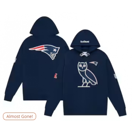 Men's New England Patriots OVO x NFL Navy OG Owl Pullover Hoodie - Ujersey