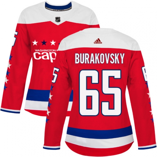 Women's Adidas Washington Capitals #65 Andre Burakovsky Authentic Red Alternate NHL Jersey - Ujersey