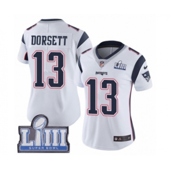 Women's Nike New England Patriots #13 Phillip Dorsett White Vapor Untouchable Limited Player Super Bowl LIII Bound NFL Jersey - Ujersey