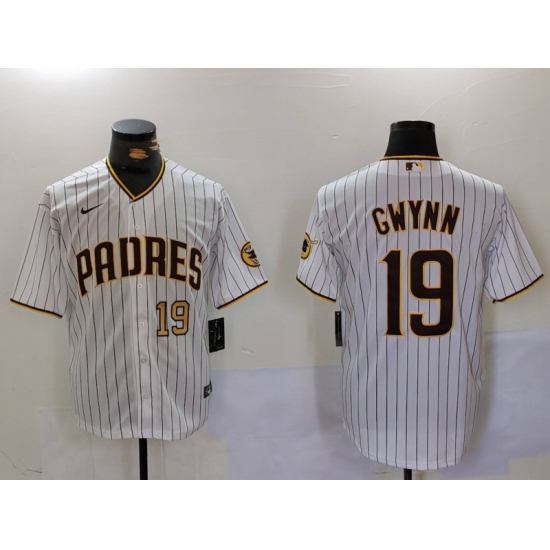 Men's San Diego Padres #19 Tony Gwynn White Team Logo Stitched Cool Base Nike Jerseys - Ujersey