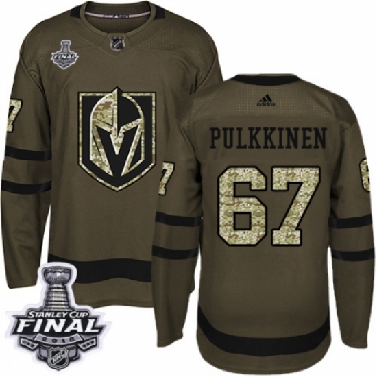 Men's Adidas Vegas Golden Knights #67 Teemu Pulkkinen Authentic Green Salute to Service 2018 Stanley Cup Final NHL Jersey - Ujersey