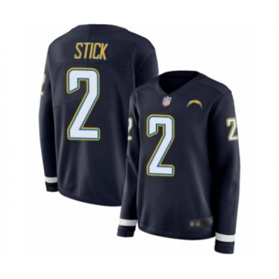 Women's Los Angeles Chargers #2 Easton Stick Limited Navy Blue Therma Long Sleeve Football Jersey - Ujersey