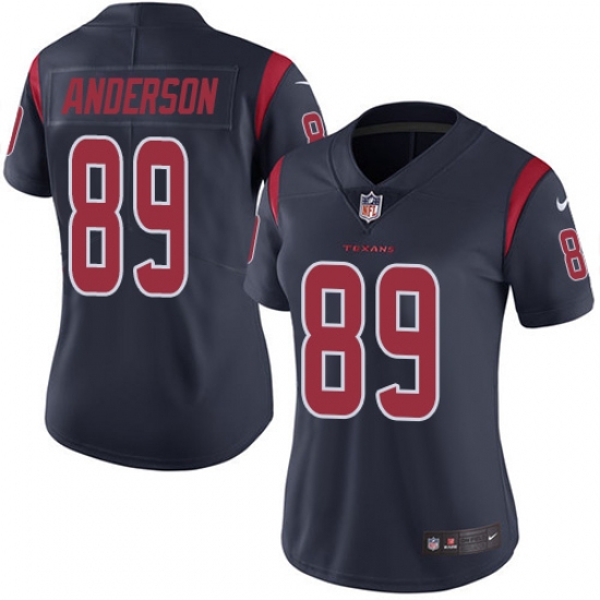 Women's Nike Houston Texans #89 Stephen Anderson Limited Navy Blue Rush Vapor Untouchable NFL Jersey