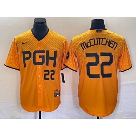 Men's Nike Pittsburgh Pirates #22 Andrew McCutchen Number Gold 2023 City Connect Stitched Jersey 1 - Ujersey