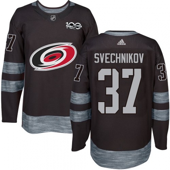 Men's Adidas Carolina Hurricanes #37 Andrei Svechnikov Authentic Black 1917-2017 100th Anniversary NHL Jersey