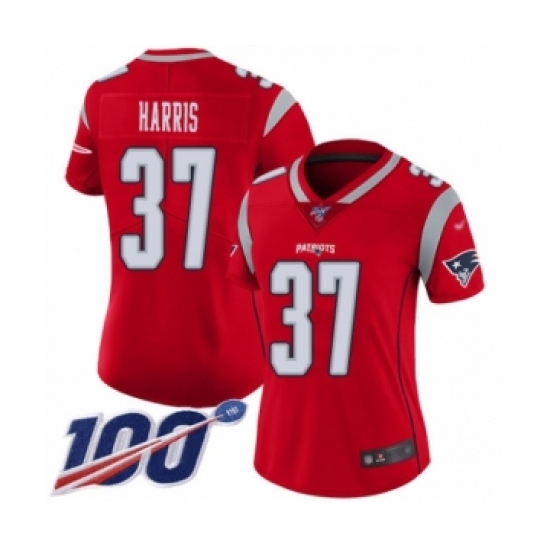 Women's New England Patriots #37 Damien Harris Limited Red Inverted Legend 100th Season Football Jersey - Ujersey