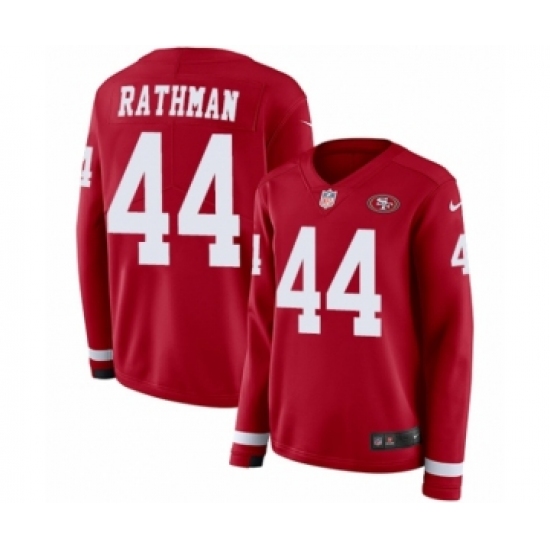 Women's Nike San Francisco 49ers #44 Tom Rathman Limited Red Therma Long Sleeve NFL Jersey - Ujersey