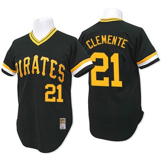 Men's Mitchell and Ness Pittsburgh Pirates #21 Roberto Clemente Authentic Black Throwback MLB Jersey - Ujersey