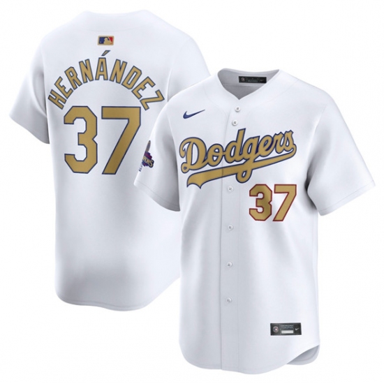 Men's Los Angeles Dodgers #37 Teoscar Hernandez White 2025 Gold Collection Limited Stitched Baseball Jersey - Ujersey