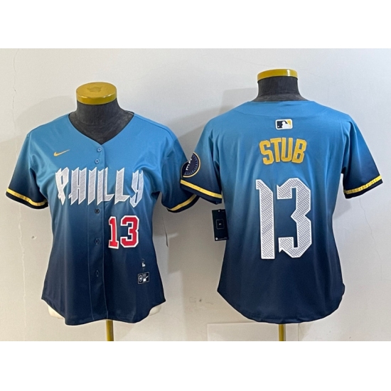 Women's Philadelphia Phillies #13 Stub Number Blue 2024 City Connect Limited Stitched Jerseys