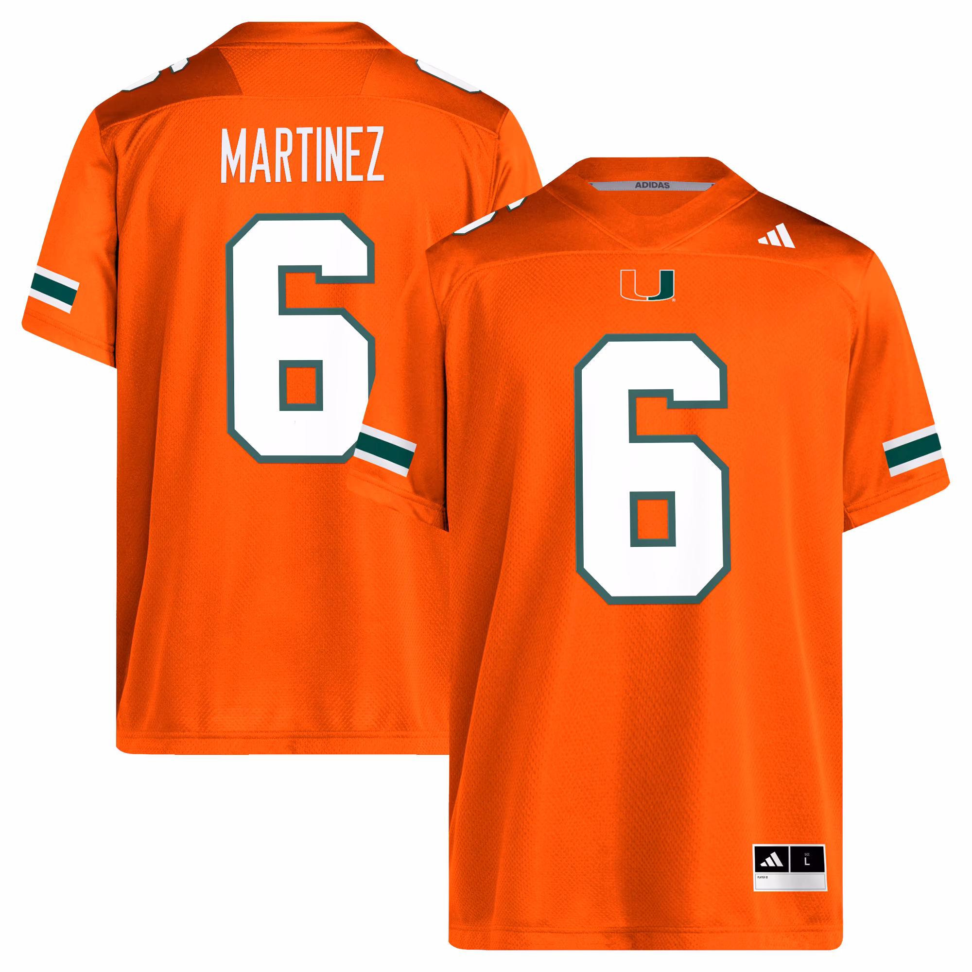 Men's adidas Damien Martinez Orange Miami Hurricanes NIL Football Player Jersey - Ujersey Shop