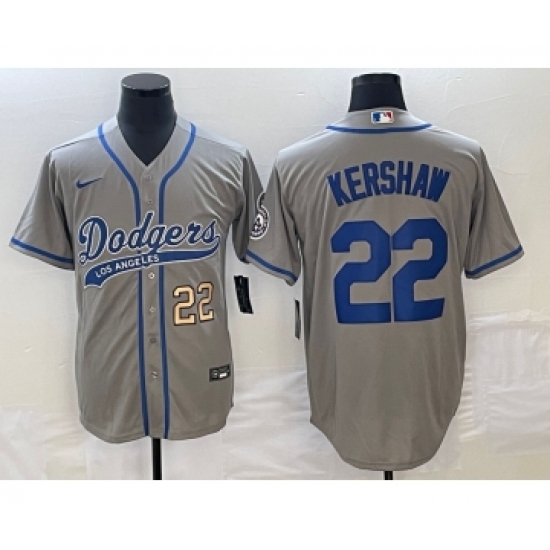 Men's Los Angeles Dodgers #22 Clayton Kershaw Number Grey Cool Base Stitched Baseball Jersey - Ujersey