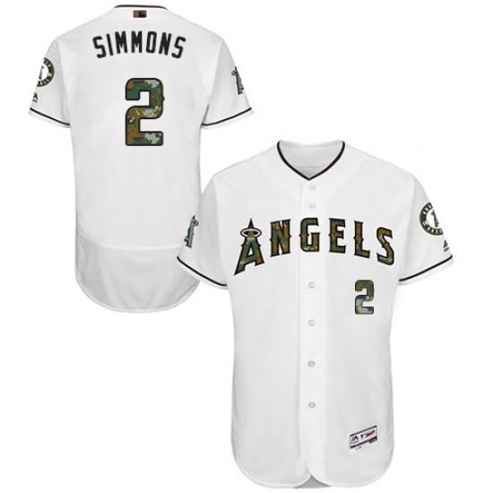Men's Majestic Los Angeles Angels of Anaheim #2 Andrelton Simmons Authentic White 2016 Memorial Day Fashion Flex Base MLB Jersey - Ujersey