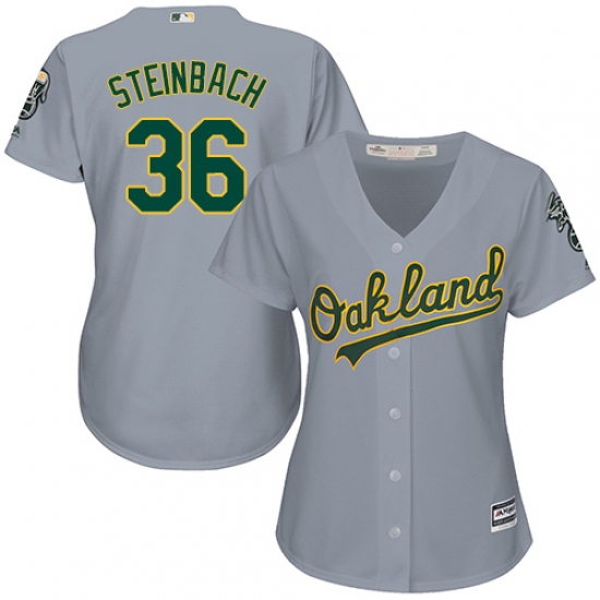 Women's Majestic Oakland Athletics #36 Terry Steinbach Authentic Grey Road Cool Base MLB Jersey - Ujersey