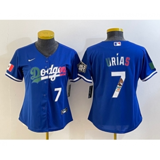 Women's Los Angeles Dodgers #7 Julio Urias Blue 2020 World Series Cool Base Nike Jersey3 - Ujersey