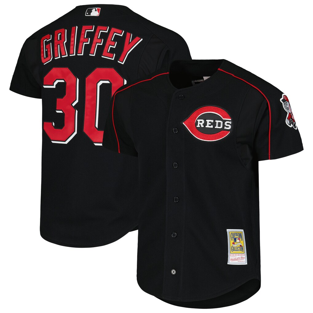 Men's Cincinnati Reds Ken Griffey Jr. Mitchell & Ness Black Cooperstown Collection Authentic Mesh Batting Practice Jersey - ujerseystore