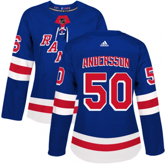 Women's Adidas New York Rangers #50 Lias Andersson Authentic Royal Blue Home NHL Jersey - Ujersey