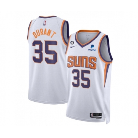 Men's Phoenix Suns #35 Kevin Durant White Association Edition With No.6 Patch Stitched Basketball Jersey - Ujersey