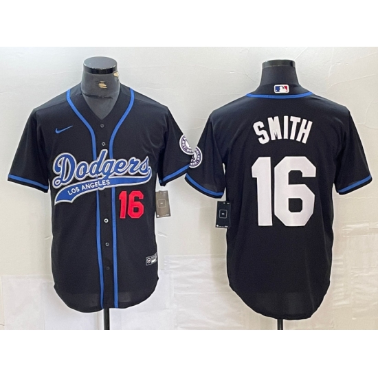 Men's Los Angeles Dodgers #16 Will Smith Number Black With Cool Base Stitched Baseball Jersey - Ujersey
