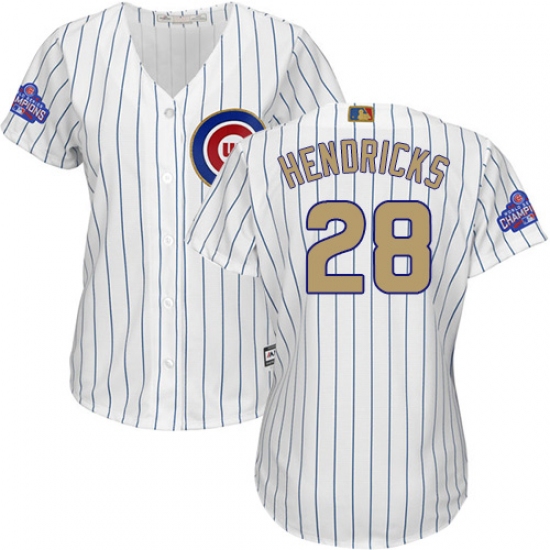 Women's Majestic Chicago Cubs #28 Kyle Hendricks Authentic White 2017 Gold Program MLB Jersey