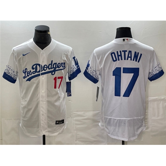 Men's Los Angeles Dodgers #17 Shohei Ohtani White City Connect Flex Base Stitched Baseball Jersey