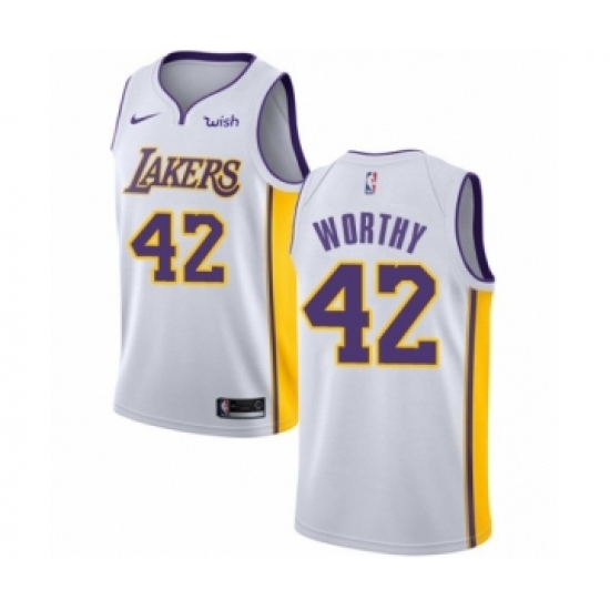 Men's Los Angeles Lakers #42 James Worthy Authentic White Basketball Jersey - Association Edition - Ujersey
