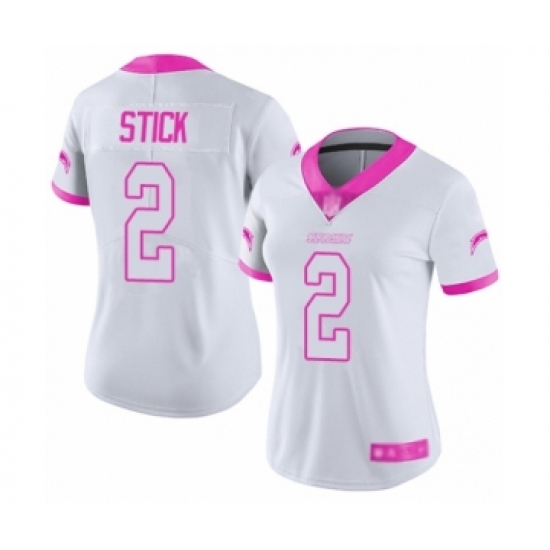Women's Los Angeles Chargers #2 Easton Stick Limited White Pink Rush Fashion Football Jersey - Ujersey