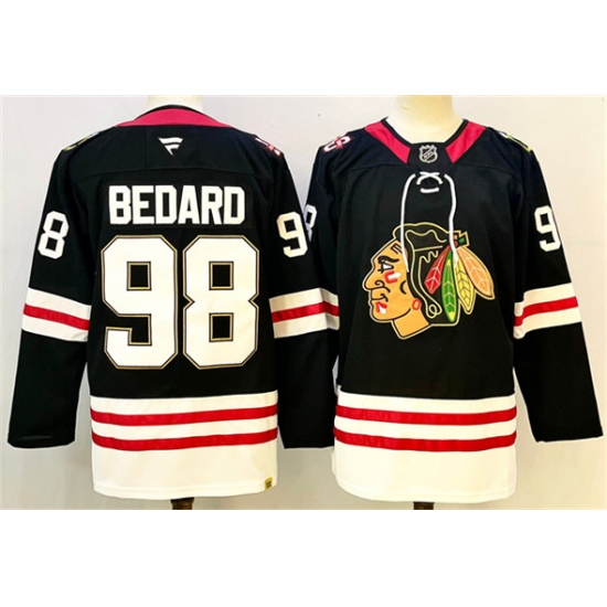 Men's Chicago Blackhawks #98 Connor Bedard Black Stitched Hockey Jersey - Ujersey