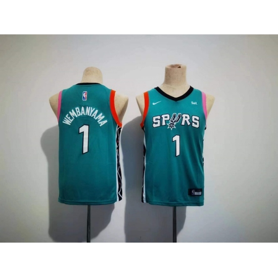 Youth San Antonio Spurs #1 Victor Wembanyama Teal City Edition Stitched Jersey - Ujersey