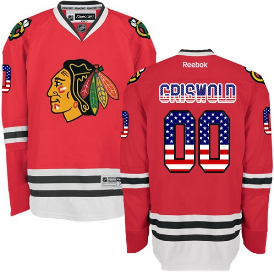 Men's Reebok Chicago Blackhawks #00 Clark Griswold Authentic Red USA Flag Fashion NHL Jersey
