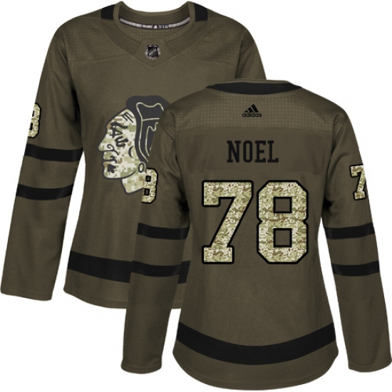 Women's Adidas Chicago Blackhawks #78 Nathan Noel Authentic Green Salute to Service NHL Jersey - Ujersey
